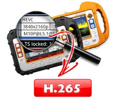 Field strength meter identifying H.265 codec.