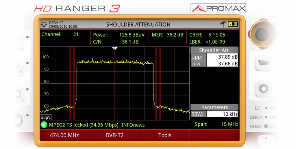 Измерение плеча в DVB-T2 канале с использованием полевого измерительного прибора RANGER Neo 3