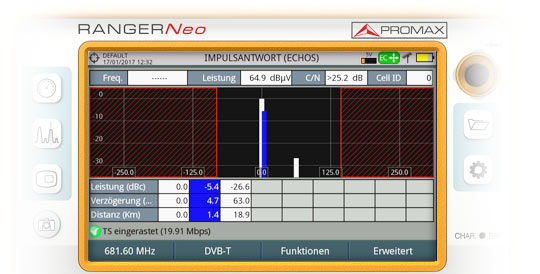 Bildschirm des RANGER Neo mit grafischer Echo-Darstellung