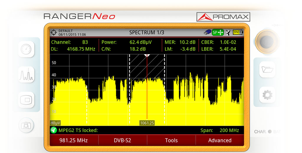 Сигнал DVB-S2 настроен схемой модуляции ACM (Адаптивное кодирование и модуляция)