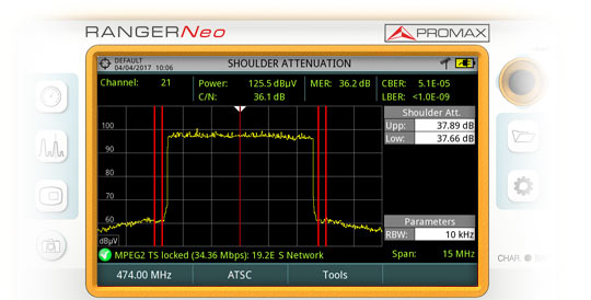 Измерение плеча в DVB-T2 канале с использованием полевого измерительного прибора RANGER Neo