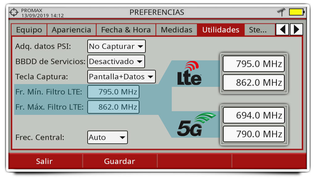 Ajuste de la banda de frecuencia bajo análisis en la función Test de Interferencia LTE para el 5G