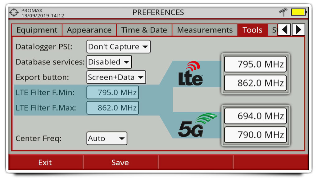 Настройка анализируемой полосы частот в Измерение LTE помех для 5G