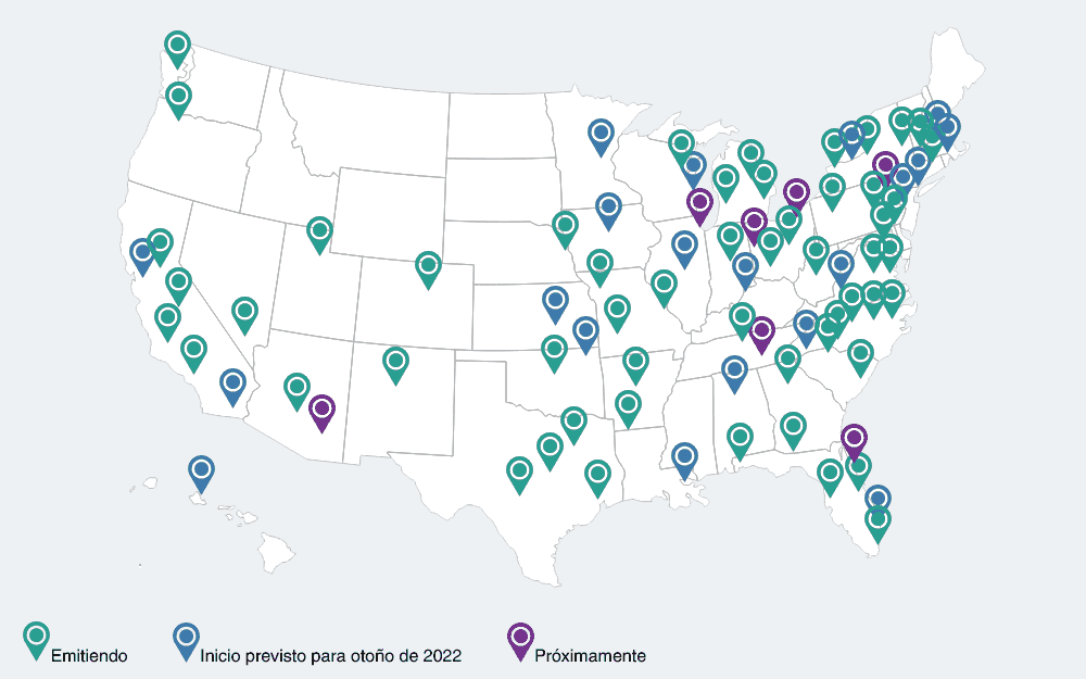 Mapa de cobertura de ATSC 3.0 en los EEUU