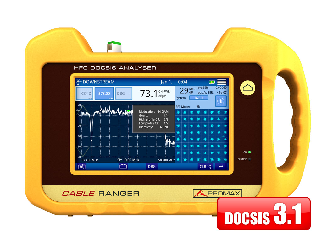 CABLE RANGER 3.1: Analizador híbrido DOCSIS 3.1 y HFC con pantalla táctil